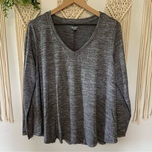 AERIE Women's V Neck Curved Hem Long Sleeved Top Grey Size Large